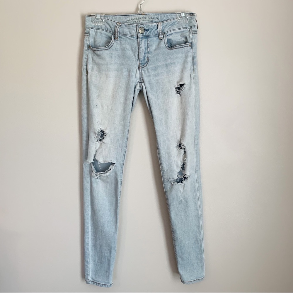 American Eagle Jegging Super Stretch Distressed Mid-Rise Denim Skinny Jeans 4